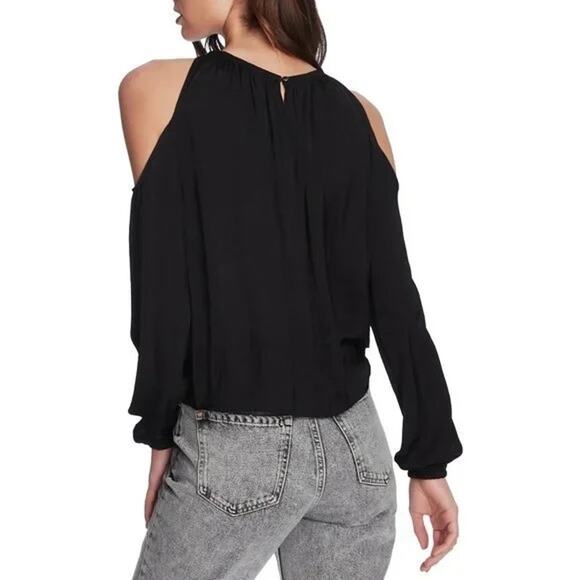 1.State | NWT Winter Garden Rich Black Cold Shoulder Lightweight Flowing Blouse - Picture 2 of 12
